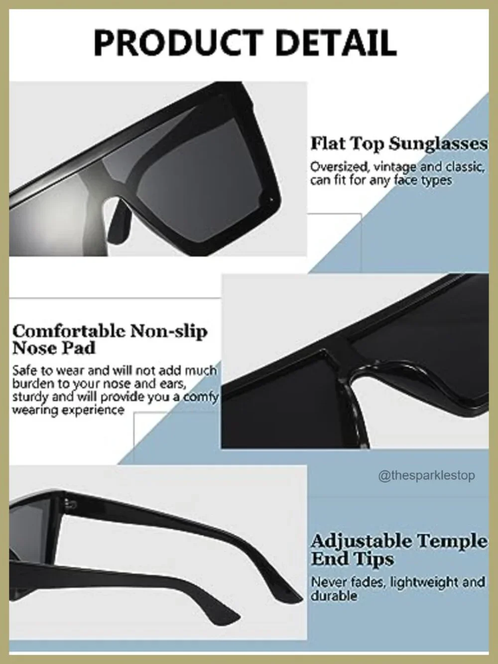 4 Pairs Oversized Flat Top Square Sunglasses Vintage Retro Shade UV Protection